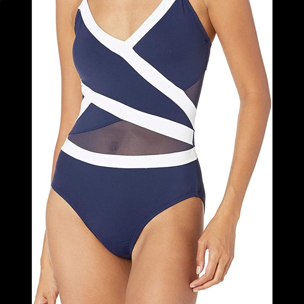 🩱NWT Anne Cole Women's Mesh Spliced Over The Shoulder Sexy One Piece ..